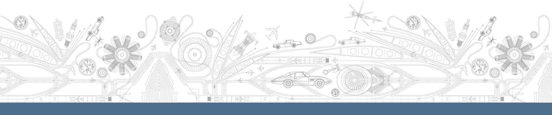 Collage de elementos de Ingeniería, Aviones, pistas de aterrizaje, Helicóptero, Motor Avión, Autos, Pistones, Bujías, etc.